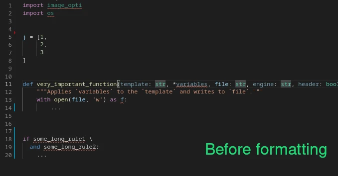 Before/after code formatting